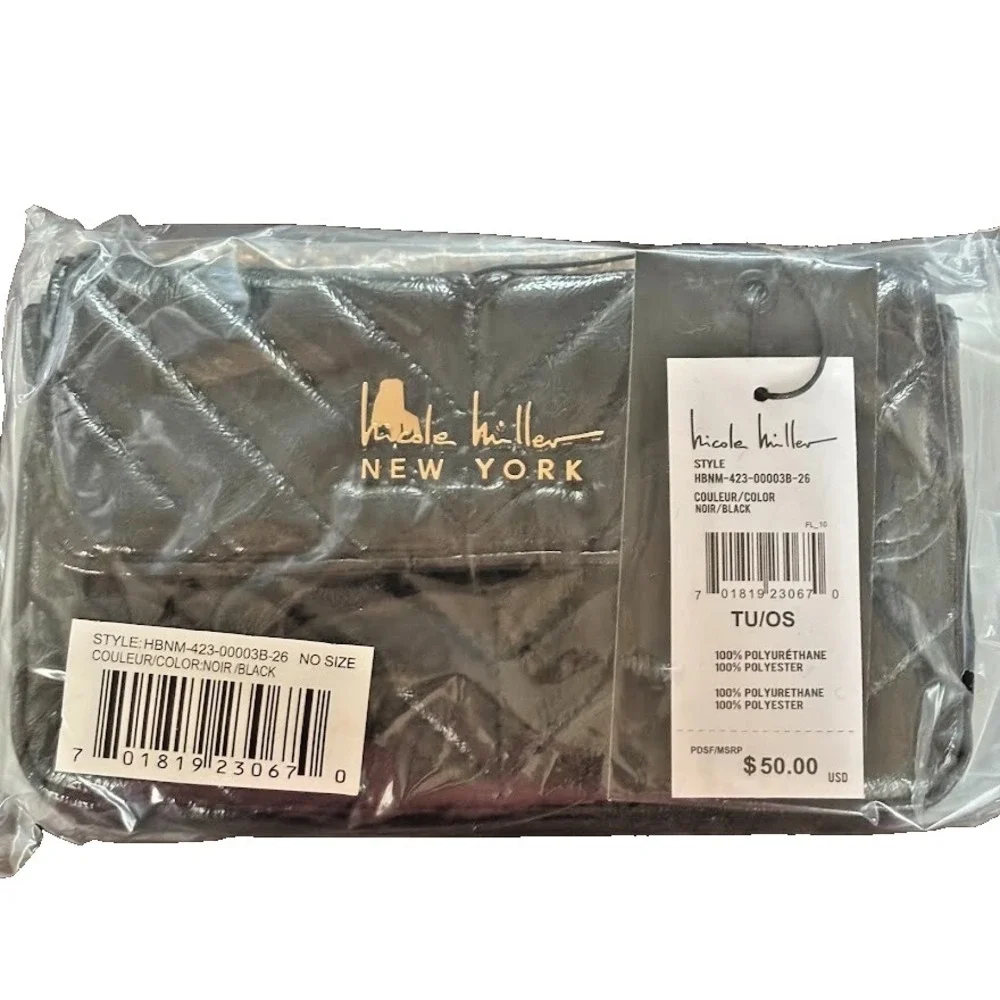 Nicole Miller New York Black Chevron Quilted Crossbody Bag‎ HBNM-423-00003B-26